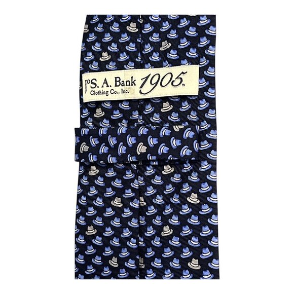 JOS. A. Bank 1905 Silk Tie – Navy Blue Fedora Hat Pattern – Classic Men's Neckti - Picture 4 of 4